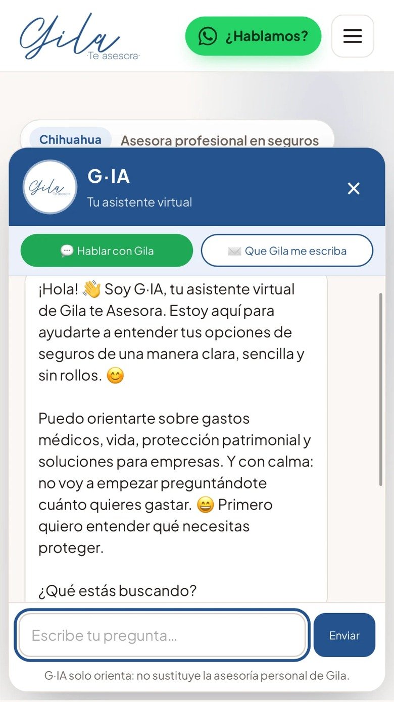 G·IA, la asesora de seguros de Gila Te Asesora, en el celular